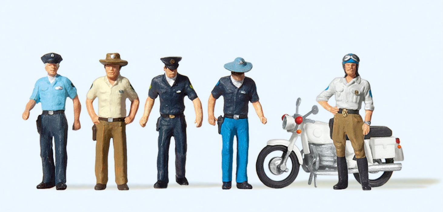 Preiser 10370 American Policemen 5 with Motorcycle- Exclusive 1:87 Scale, HO Scale