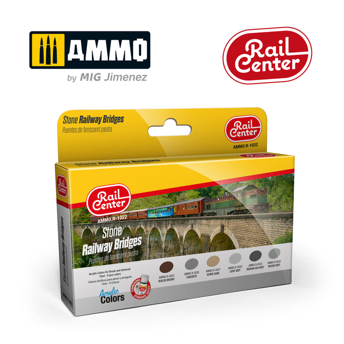 Ammo Mig R-1022 Rail Centre Stone Railway Bridges Acrylic Colours Paint Set - 6 Pieces