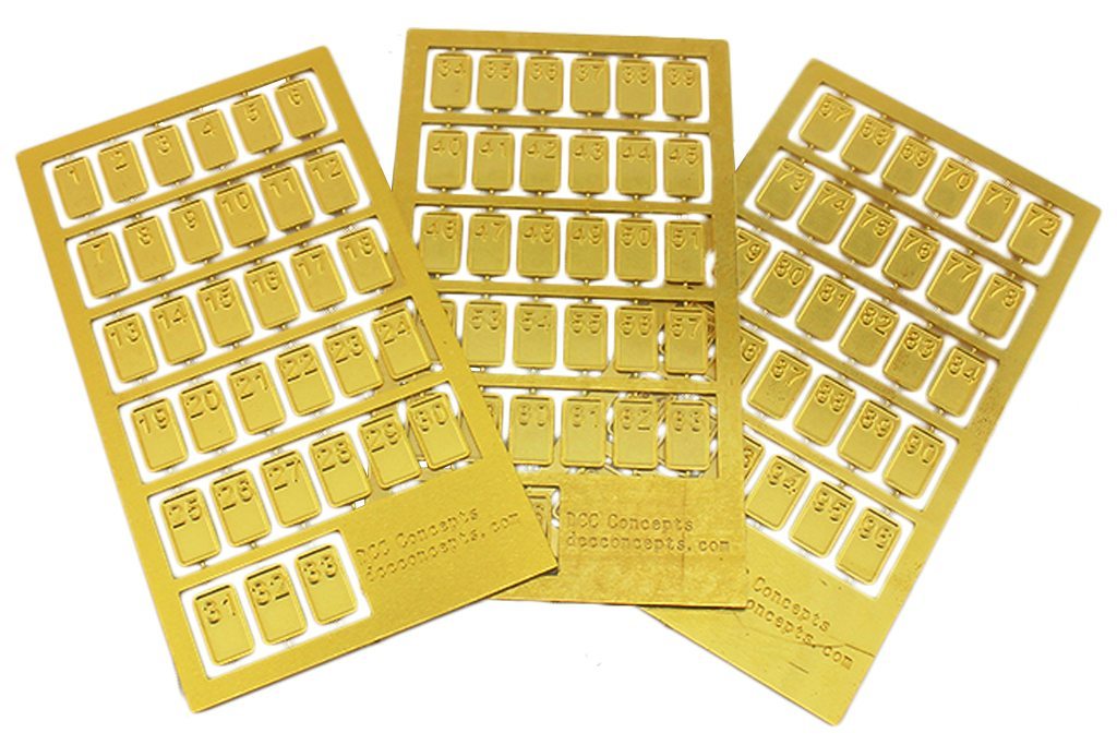 DCC Concept CS99 Set of Cobalt S Etched Brass Number Plaques (1 - 99)