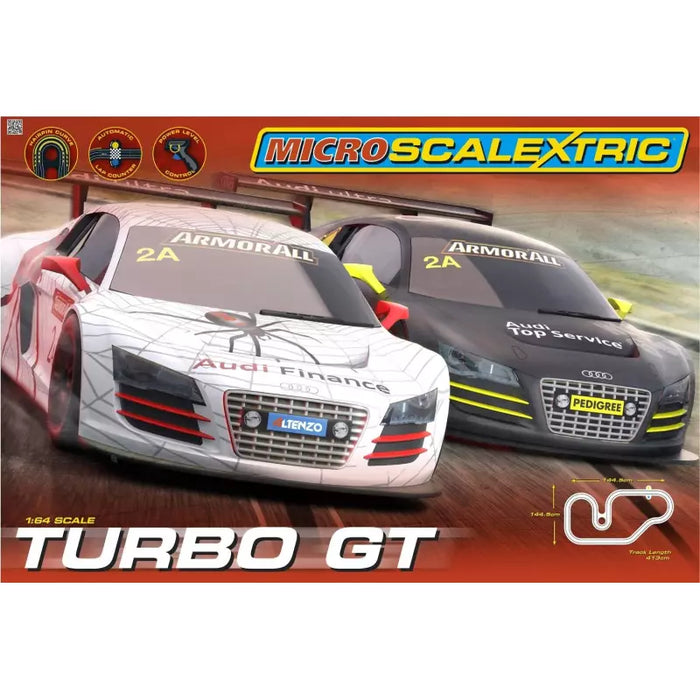 MON Micro Scalextric G1118 Turbo GT Set - 1:64 Scale