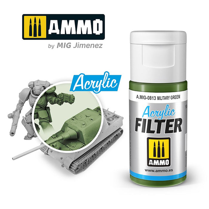 Ammo Mig 0813 Acrylic Filter - Military Green (F-322) - 15ml Bottle