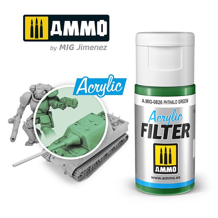 Ammo Mig 0826 Acrylic Filter - Phthalo Green (F-323) - 15ml Bottle