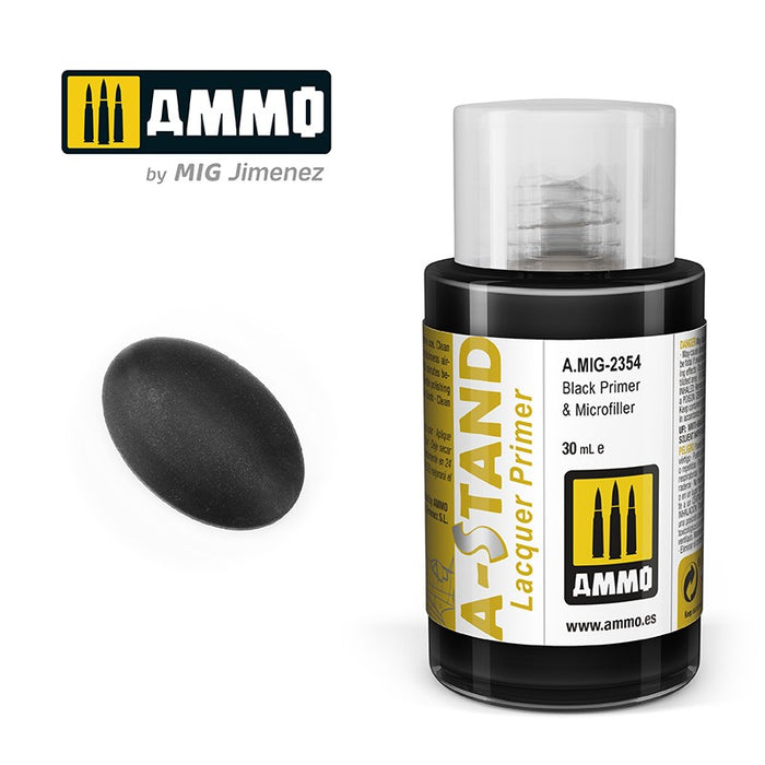 Ammo Mig 2354 A STAND Lacquer Primer, Black Primer & Microfiller - 30ml